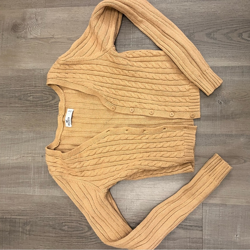 Hollister Camel Cable Knit Cardigan